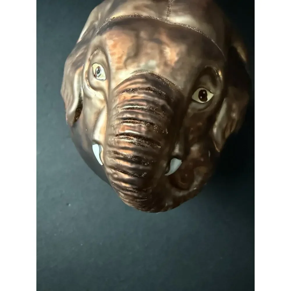 Vintage Handblown Elephant Head Christmas Ornament Handpainted Large Safari